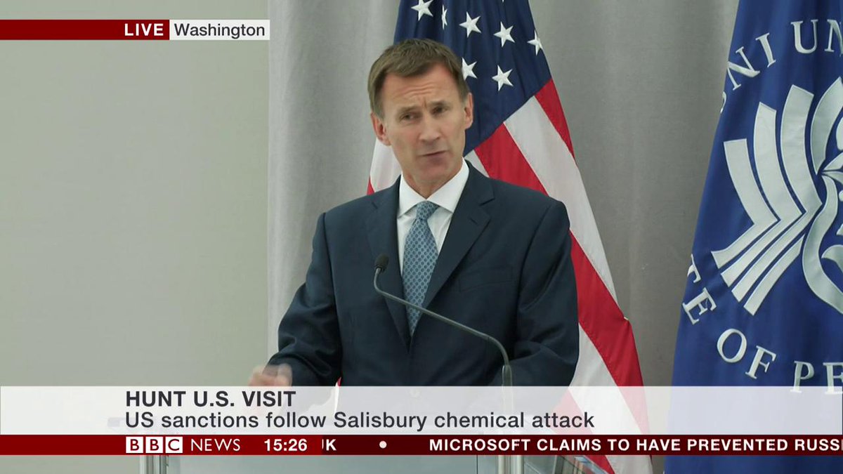 Russia's foreign policy under President Putin has made the world a more dangerous place - Jeremy Hunt delivers speech on his first visit to the US as foreign secretary     