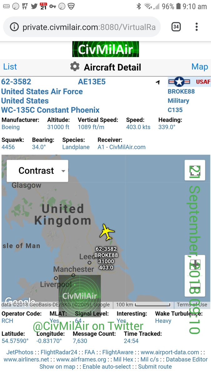 Constant Phoenix - Nuke sniffer airborne from RAF Mildenhall  - US Air Force WC-135C 62-3582 BROKE88     