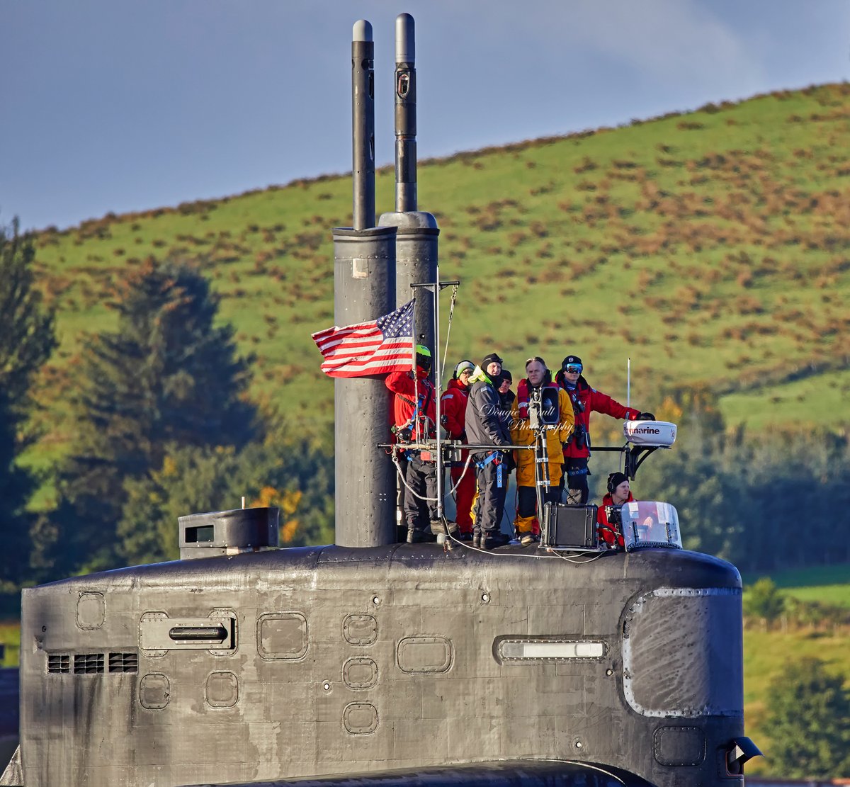 US Navy Los Angeles Class Submarine arriving at Faslane Naval Base this morning in glorious sunshine. 