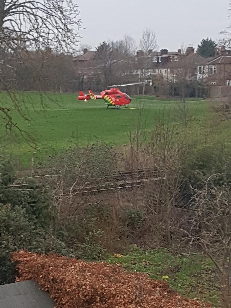 BECKENHAM: Air ambulance has landed at Churchfields around 8:35am this morning. Unknown incident. Pic @BdorganBrian   