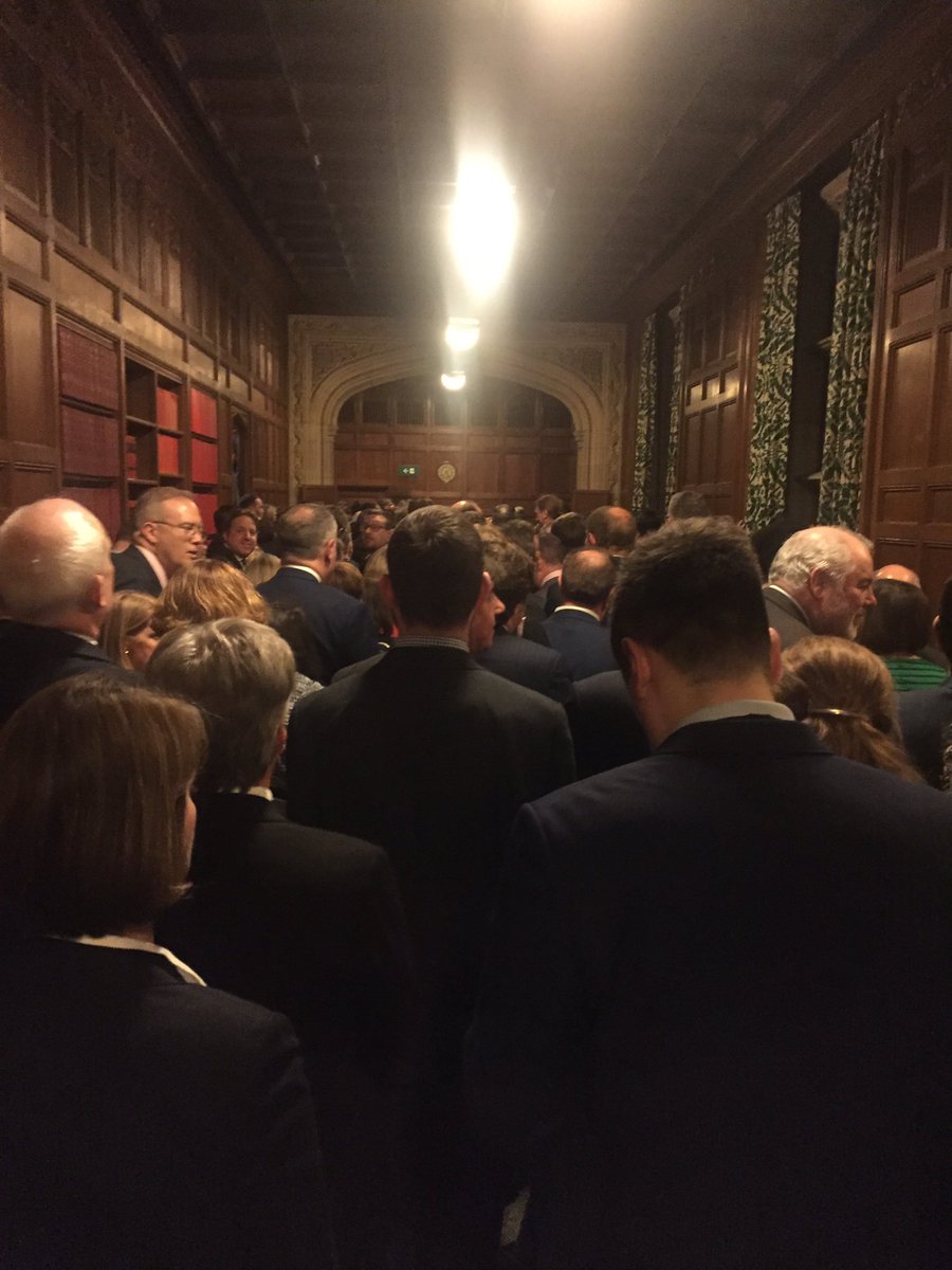 The No lobby is mobbed.