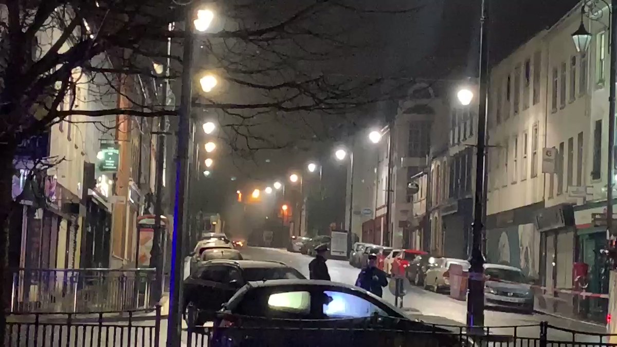 The scene in Derry's Diamond where a car bomb had exploded outside Derry Court House on Bishop Street   