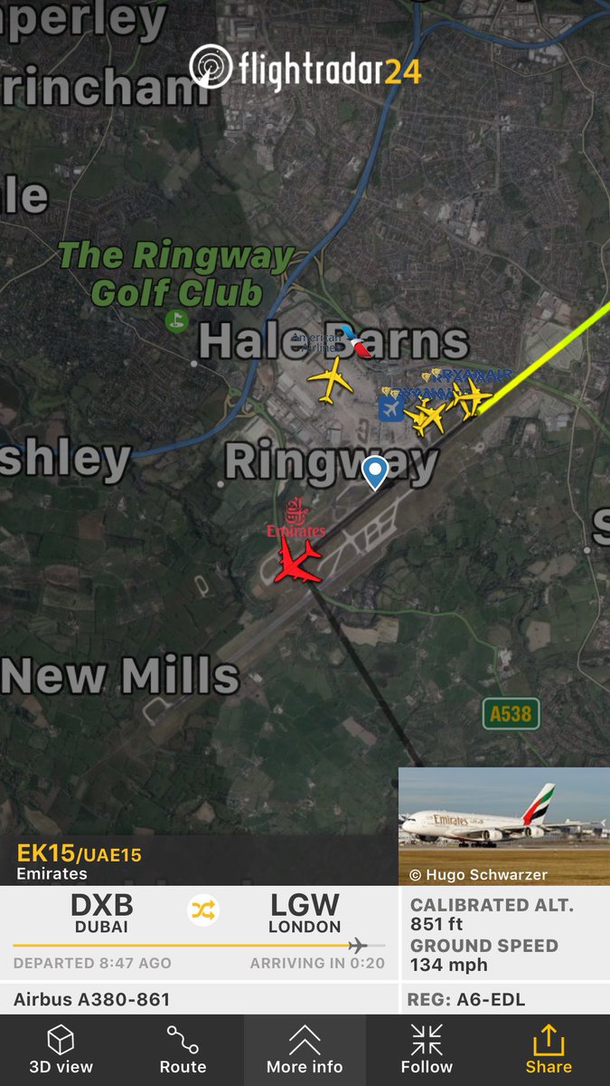 Flight EK15 from Dubai to London landed safe at Manchester airport   