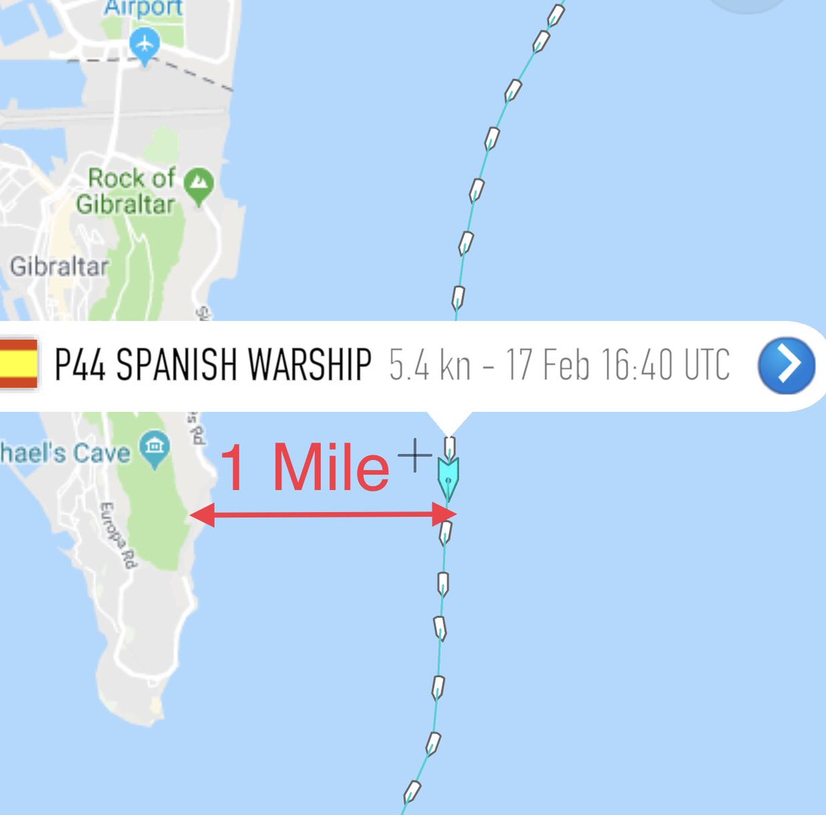 Gibraltar incursion by @Armada_esp's Meteoro class patrol boat SPS Tornado: Marine Traffic data disputes @theresa_may's spokesperson's 'no incursion' claim.   