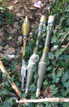 Following a call from a council worker, SCO19 were first on scene to find these RPG munitions hidden under a bush in Leytonstone yesterday afternoon. Expo officers removed them safely and confirmed these were once legitimate explosives which had since been deactivated @MPSWForest   