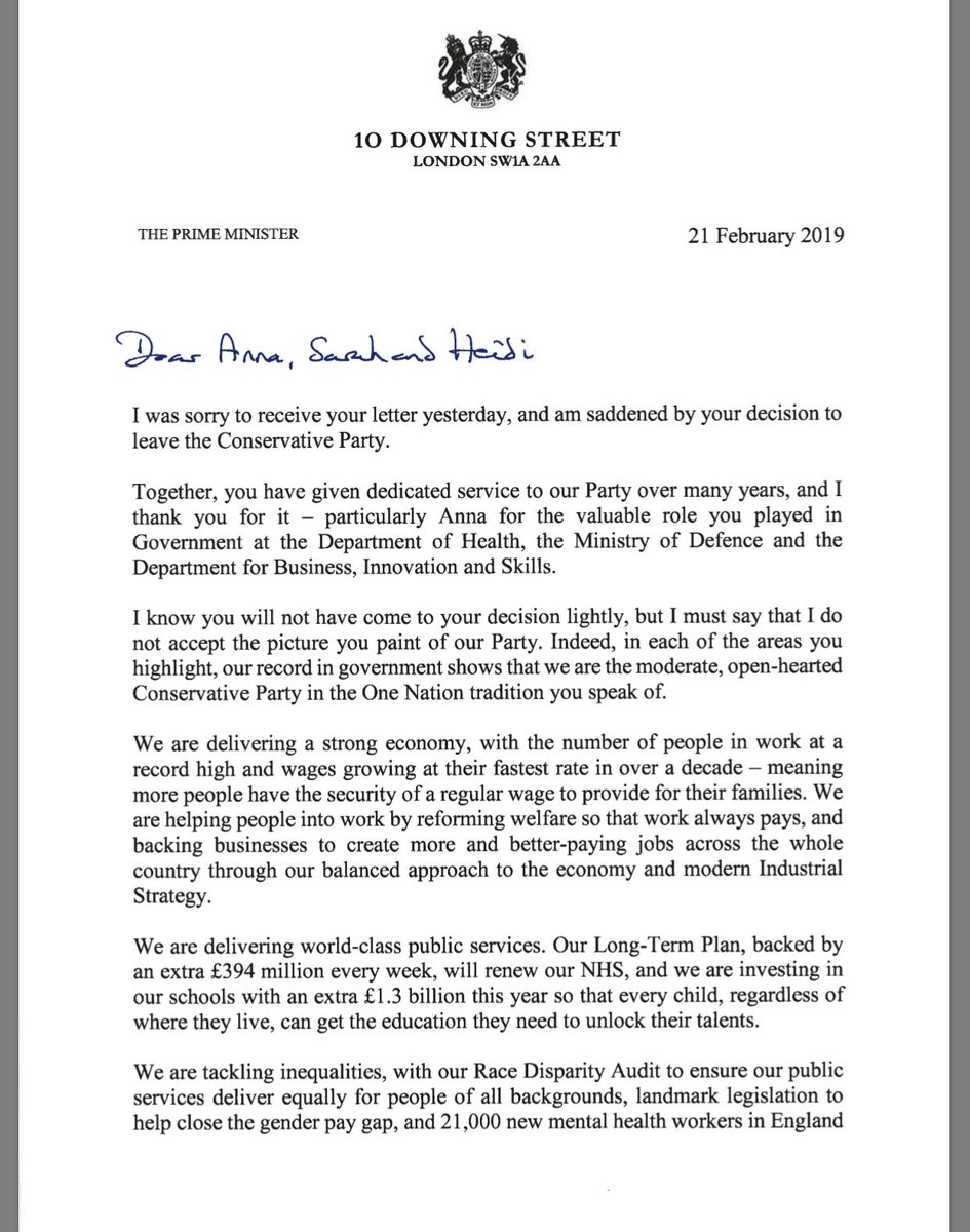 PM letter to splitters I do not accept the picture you paint of our party. I was sorry to read and do not accept the parallel you draw with Jeremy Corbyn and hard left   