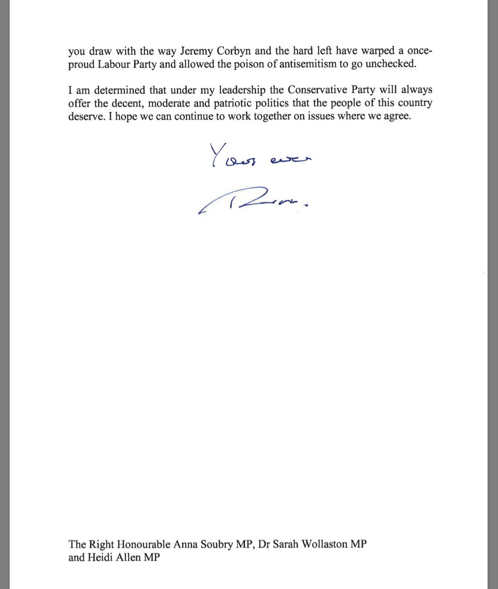 PM letter to splitters I do not accept the picture you paint of our party. I was sorry to read and do not accept the parallel you draw with Jeremy Corbyn and hard left   