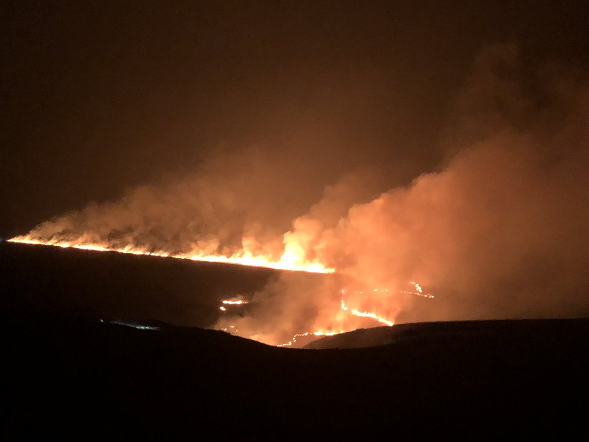 The scene right near Marsden where there's a massive moorland fire 
