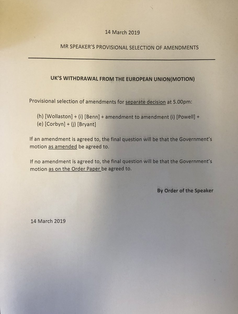 Selection of Amendments. Votes at 5pm   