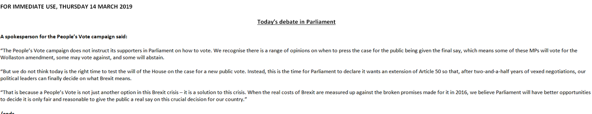 The @peoplesvote_uk urge MPs NOT to back second referendum motion tabled by @sarahwollaston today   