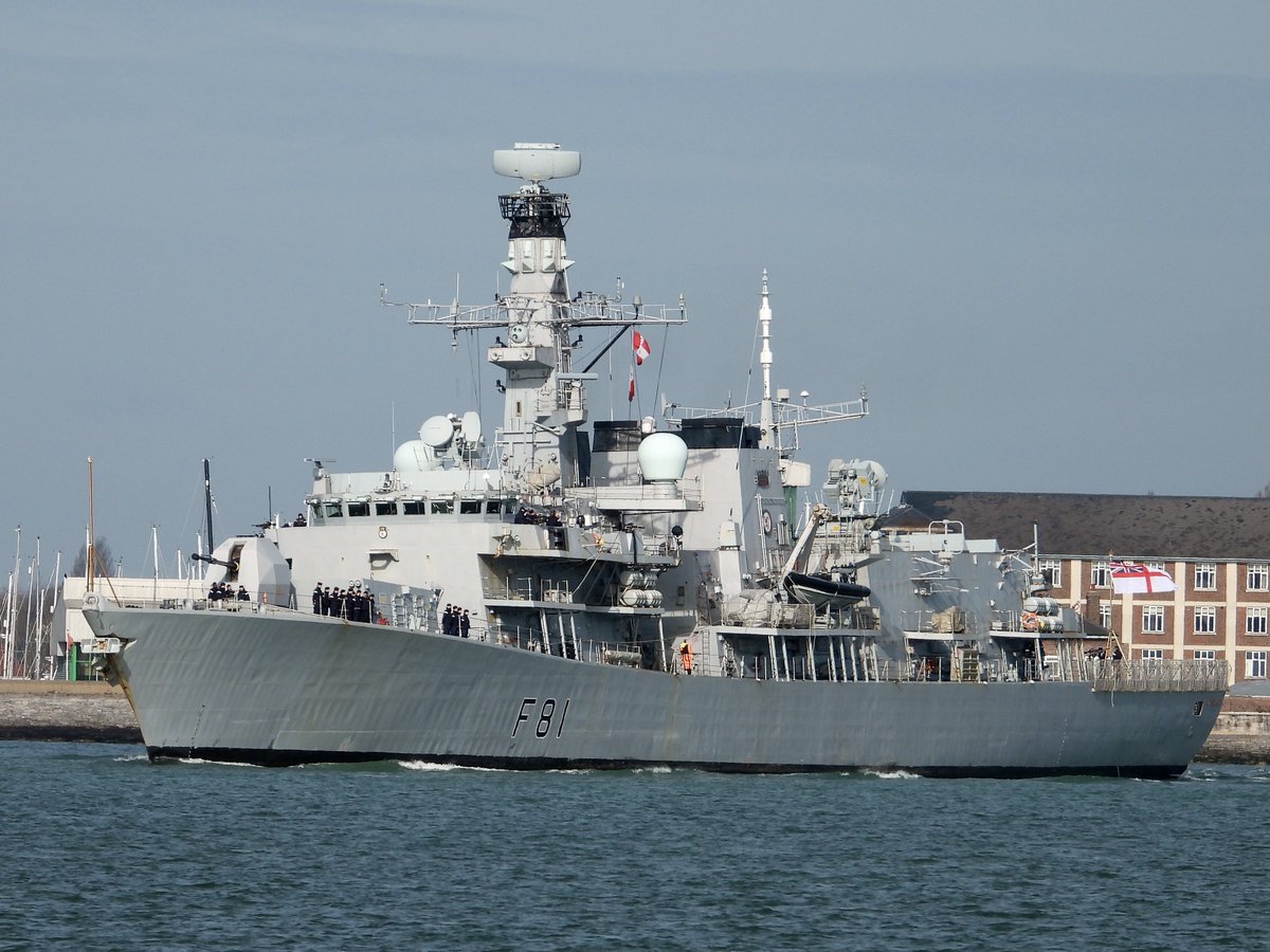 HMS SUTHERLAND departing Portsmouth this morning 18 March 2019.   