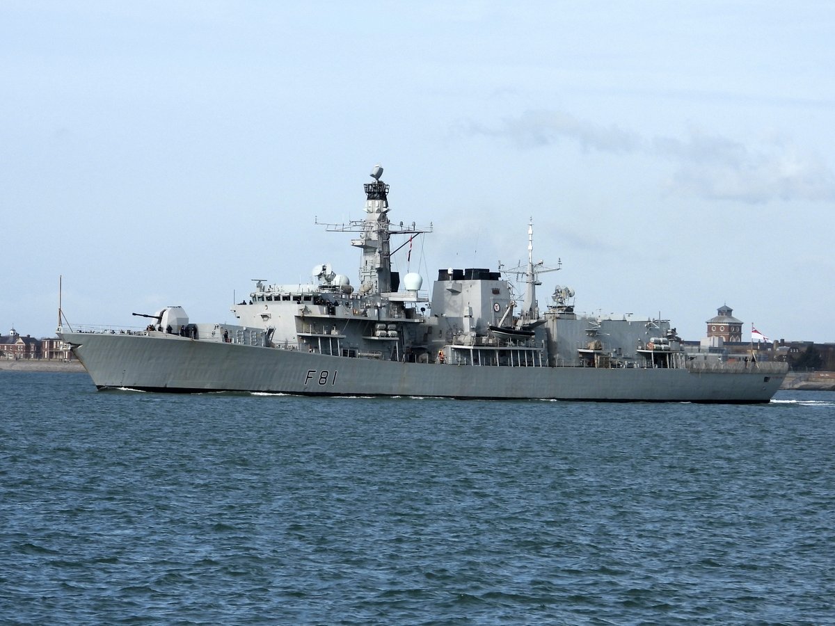 HMS SUTHERLAND departing Portsmouth this morning 18 March 2019.   