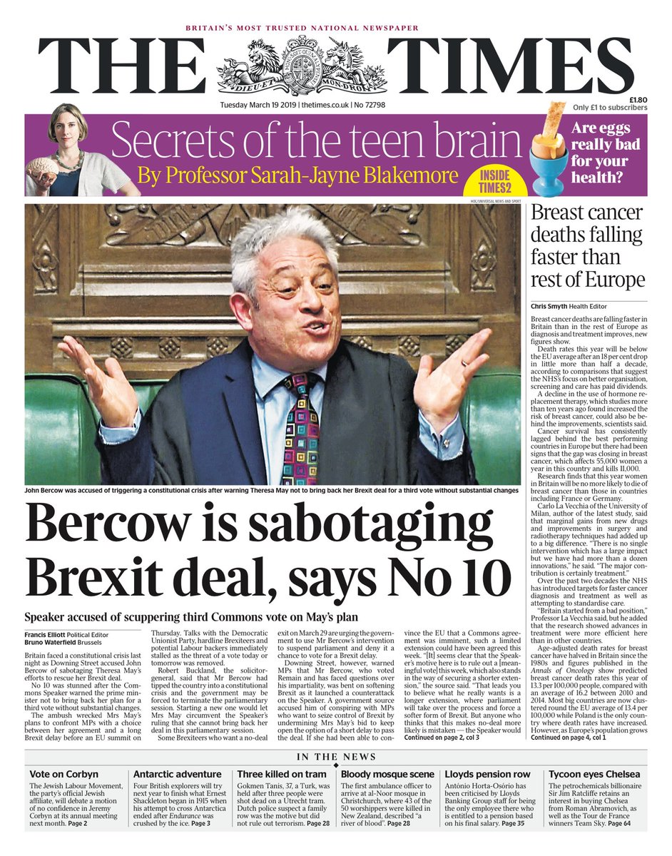 THE TIMES: Bercow is sabotaging Brexit deal says No 10 