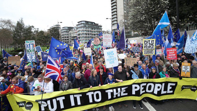 Thousands of people have descended on London to take part in a #PutItToThePeopleMarch demanding a final say on Brexit 