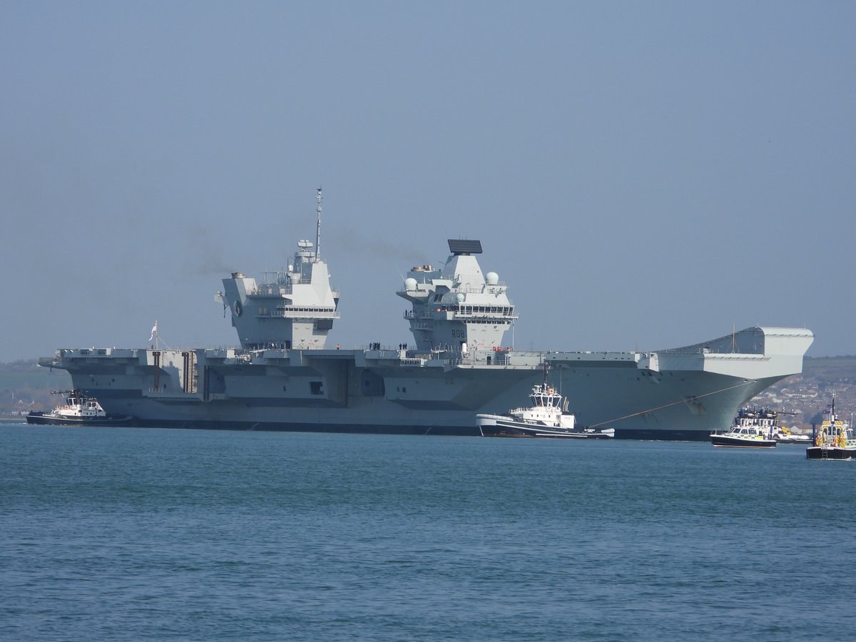 HMS Queen Elizabeth departing Portsmouth for Rosyth 1st April 2019.   