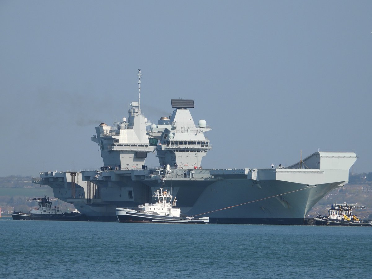 HMS Queen Elizabeth departing Portsmouth for Rosyth 1st April 2019.   