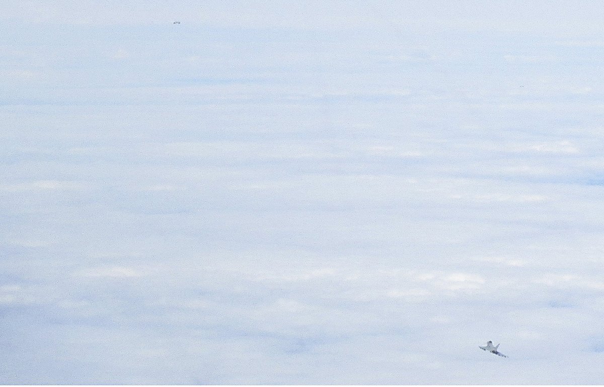 .@RoyalAirForce QRA Typhoons and a Voyager tanker scrambled to intercept 2x Russian Air Force Tu-160 Blackjack bombers in International Airspace over the North Sea