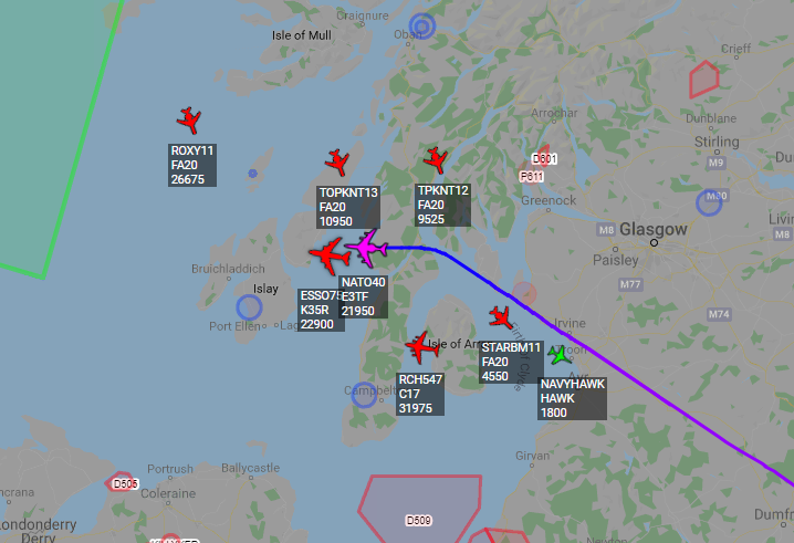 Busy skies over Exercise JointWarrior airspace this morning. 0904z   