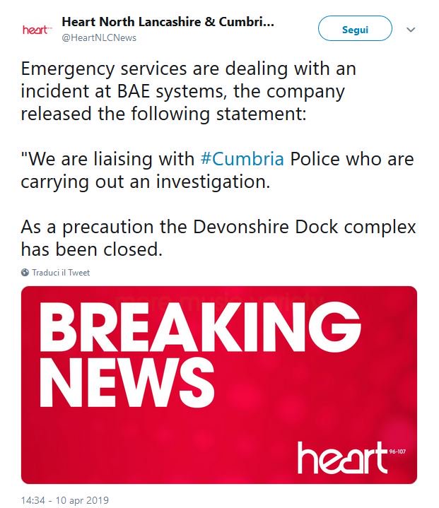 Emergency services are dealing with an incident at BAE systems, As a precaution the Devonshire Dock complex has been closed.
