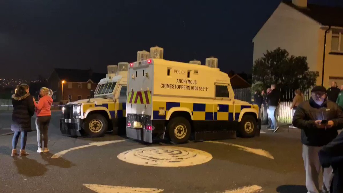 Police have Fanad Drive in Creggan cordoned off after what appears to be a shooting incident during rioting in Derry   