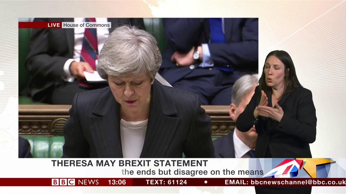 Theresa May makes statement urging MPs to back her new Brexit plan, saying rejecting it will lead to division and deadlock, and the risk of leaving the EU without a deal, or not leaving at all  