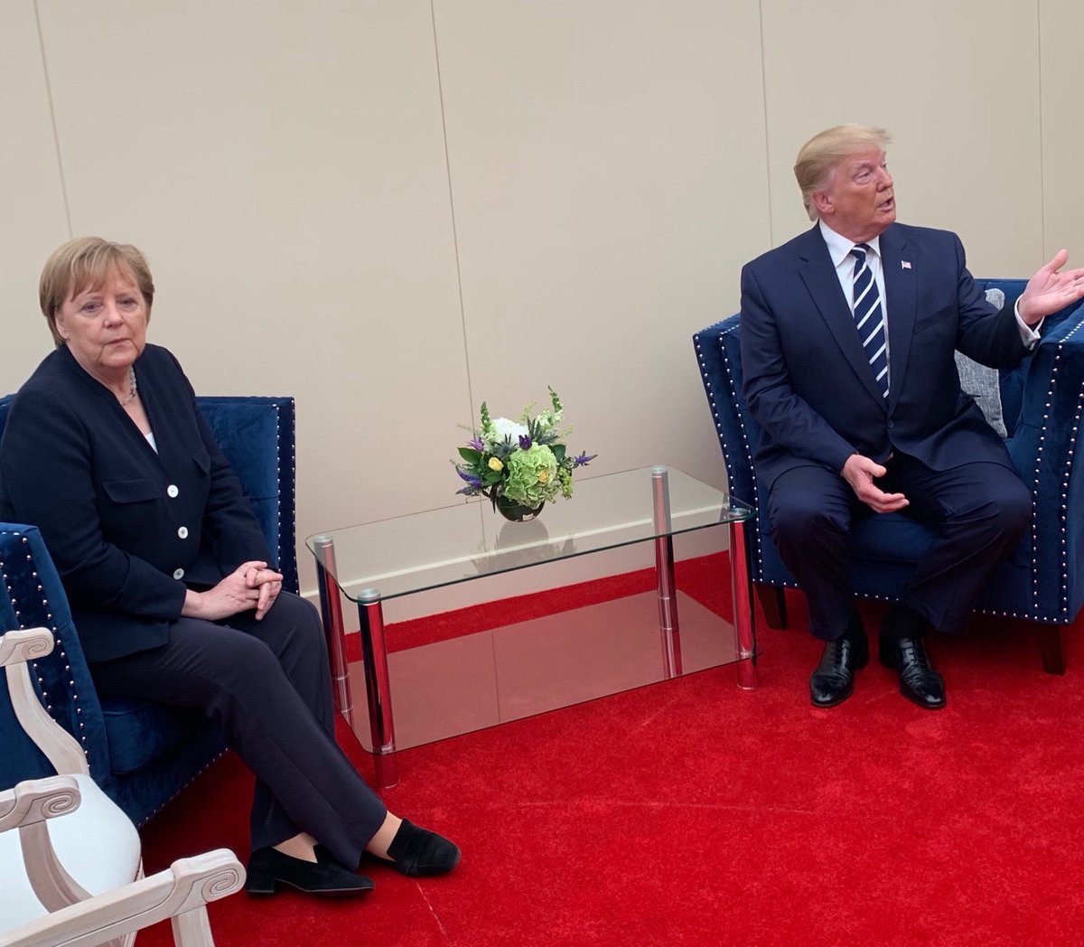 Trump and Merkel meeting in Portsmouth, U.K. right now. Photo via pooler ⁦@jcartillier⁩   