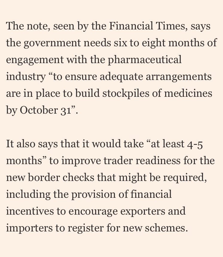 Cabinet note (from late May) shared with the FT reveals that Whitehall is not ready for No Deal in October     