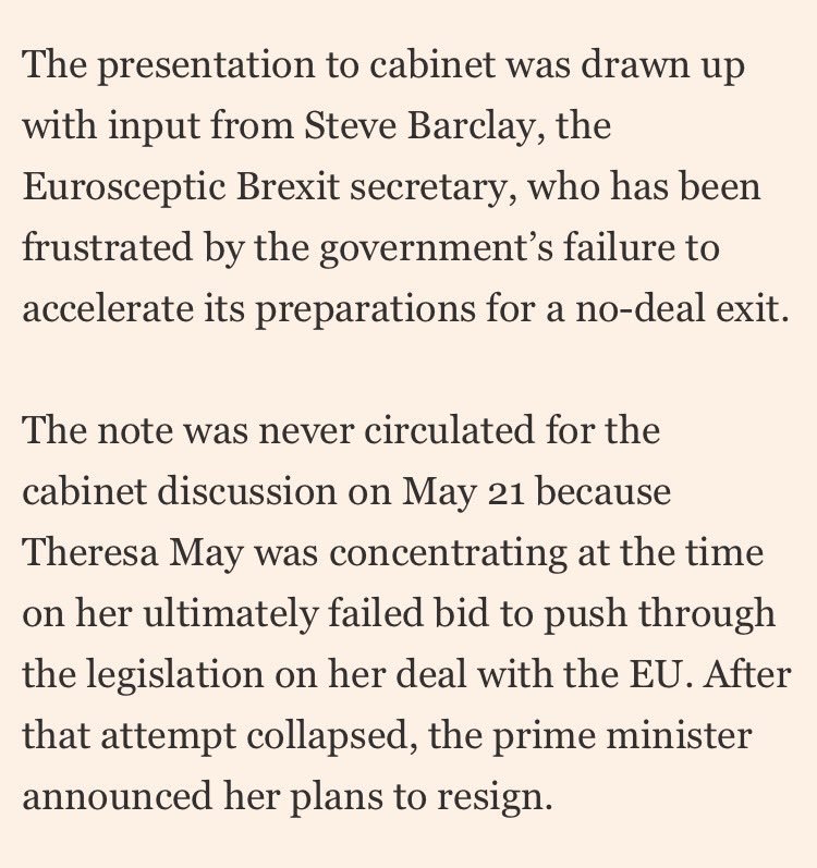 Cabinet note (from late May) shared with the FT reveals that Whitehall is not ready for No Deal in October     