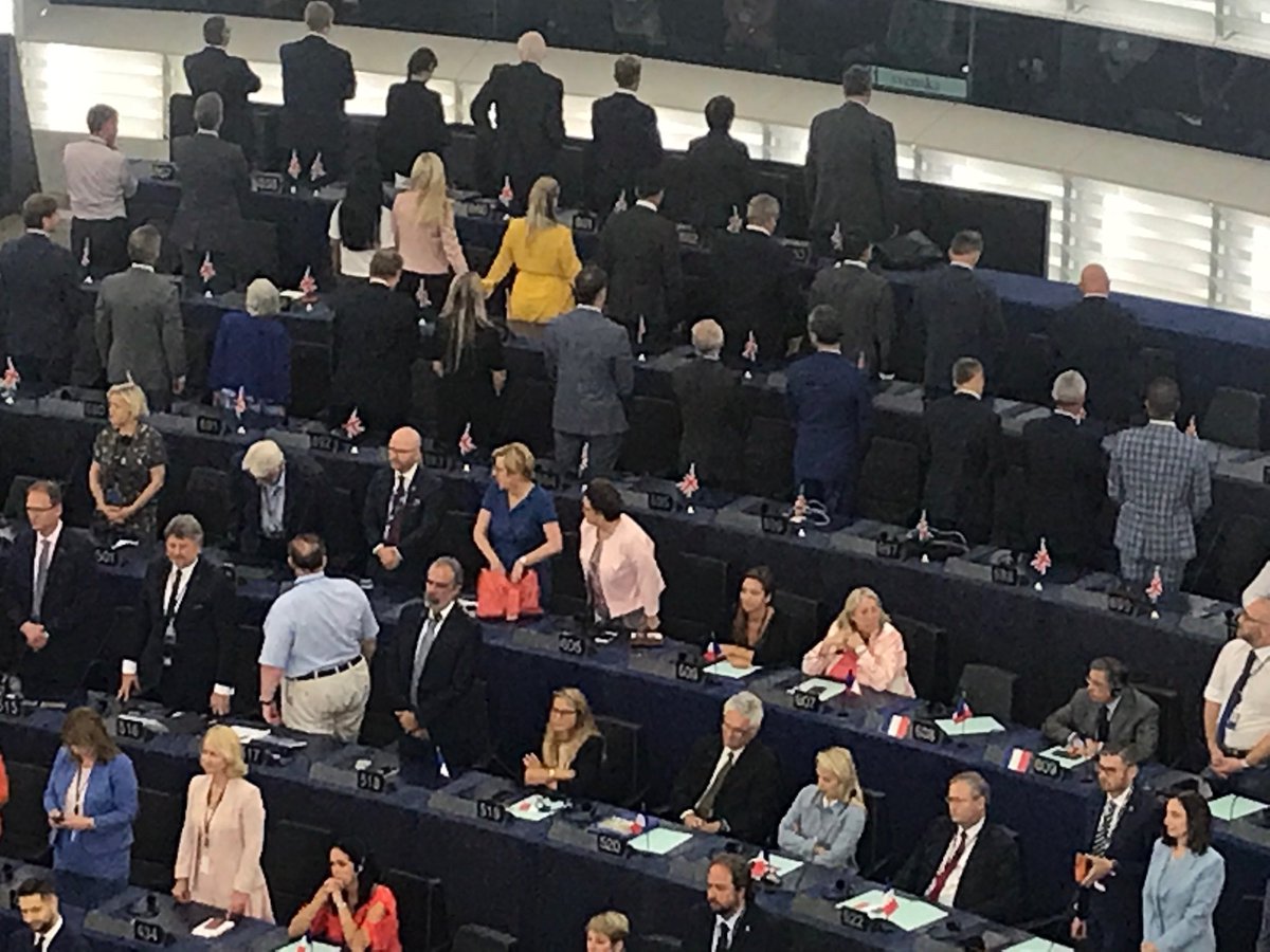 Brexit Party MEPs turn their backs in European Anthem at opening session of European Parliament   