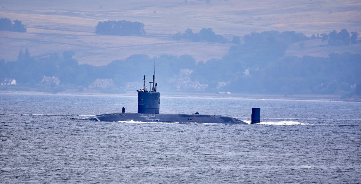 HMS Talent departs the Clyde for sea this morning.  