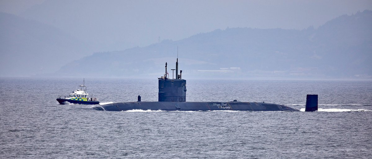 HMS Talent departs the Clyde for sea this morning.  