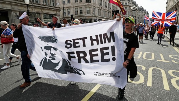 British supporters of far-right activist Tommy Robinson gather in London