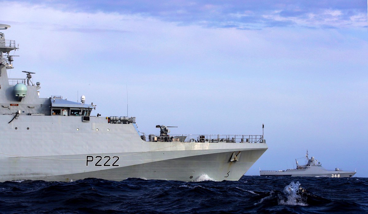 HMS Forth monitoring the Russian patrol ship Vasily Bykov through the English Channel today