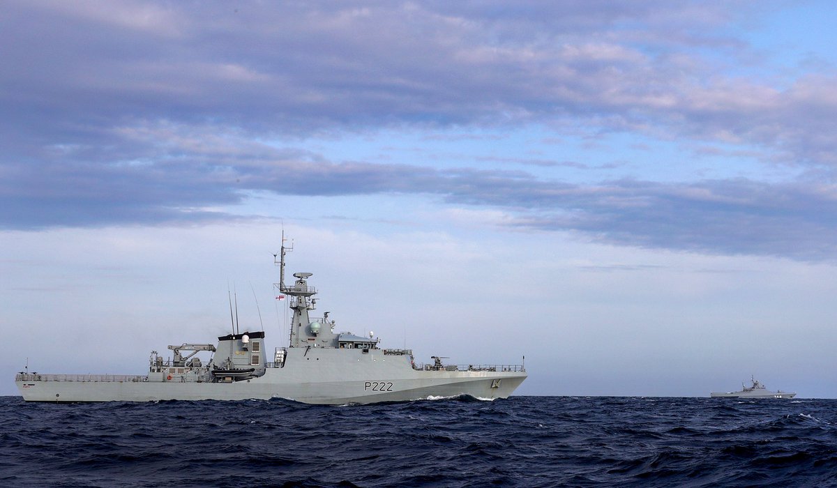 HMS Forth monitoring the Russian patrol ship Vasily Bykov through the English Channel today