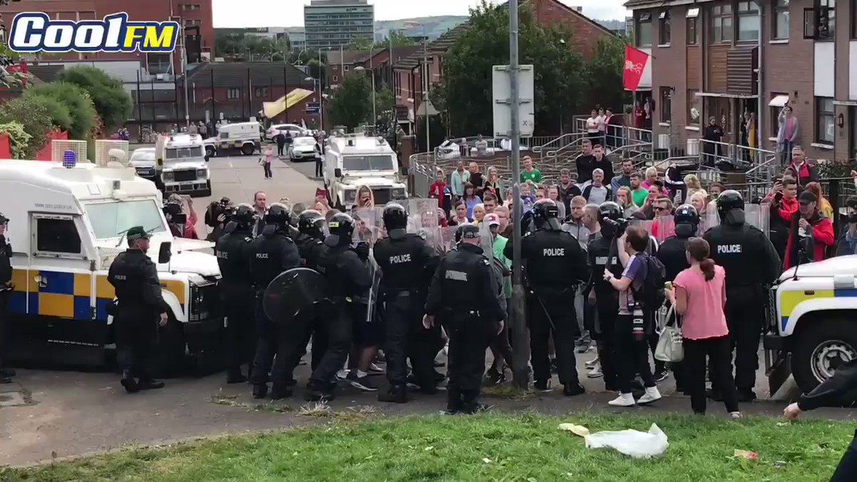 Clashes with police in Belfast at the New Lodge republican bonfire today. One officer gets knocked out. Apparently police wanted to remove the bonfire
