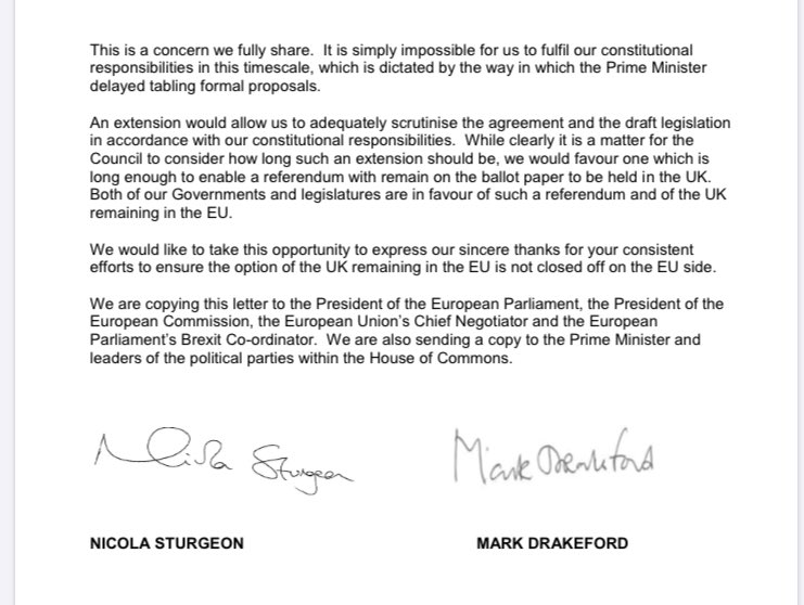 Letter from Scottish and Welsh First Ministers to Donald Tusk asking for him to support Brexit extension to allow scrutiny and time for 2nd referendum