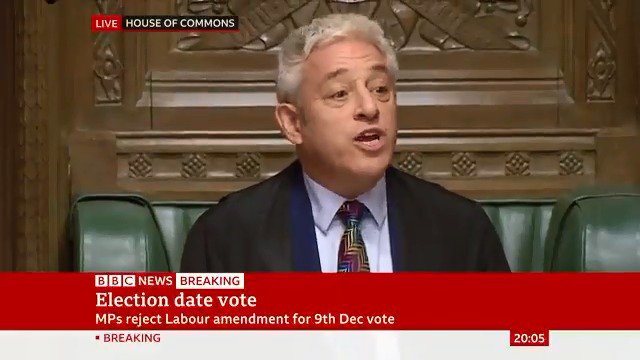 MPs vote on whether to hold an early election on December 12, after rejecting amendment to move date forward to December 9 