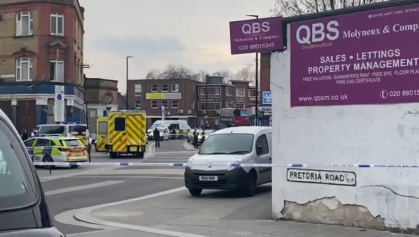 A 19-year-old man has been stabbed to death in broad daylight, while another man, aged 18, is being treated in hospital with stab wounds.   A third man, also aged 18, suffered minor injuries following serious violence in Tottenham this afternoon