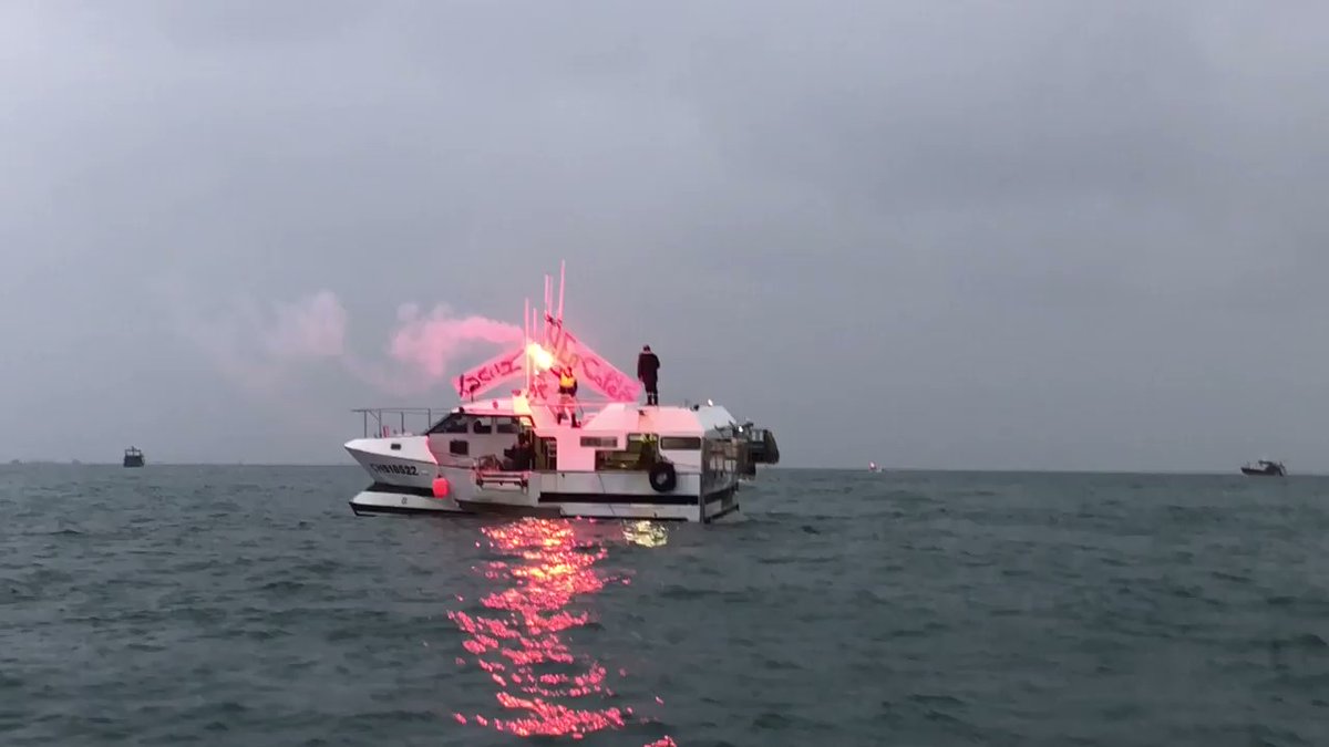 French fishers flotilla off Jersey. They are angry about access to fishing waters @itvnews