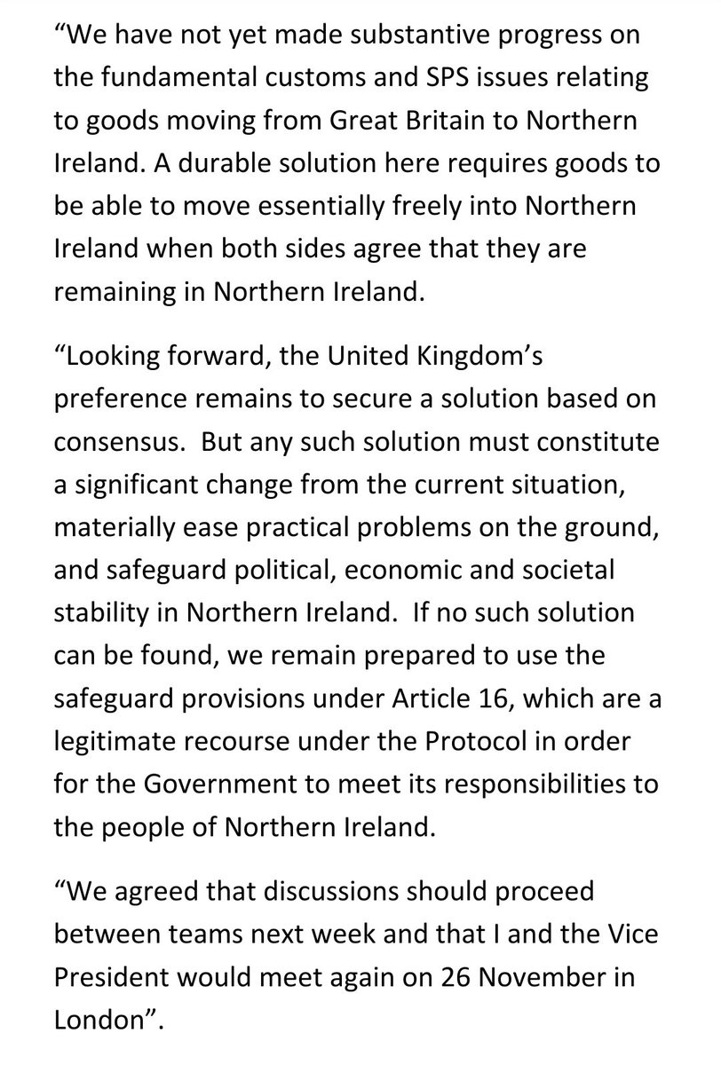 David Frost: Here's my statement after today's talks in Brussels with @MarosSefcovic on the Northern Ireland Protocol