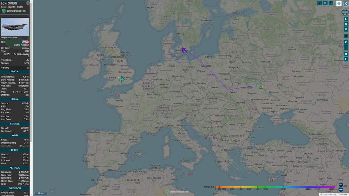 Seventh RAF C17 Globemaster III RRR6898 departed Brize Norton carrying light anti-tank weapons to Ukraine