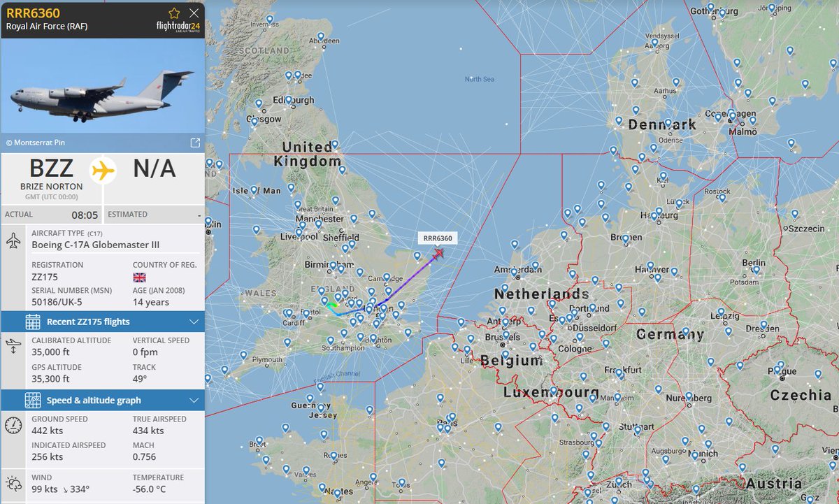 A Royal Air Force Boeing C-17A Globemaster III left RAF Brize Norton this morning