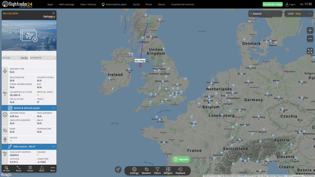 US navy P8 Poseidon AE6854 heading towards the Celtic Sea