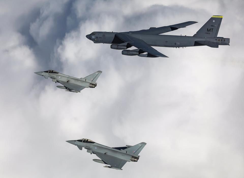 British Typhoon jets met up with American B-52 bombers off the coast of Scotland today to snap a few photos as the bombers arrived in the United Kingdom, here are a few of them