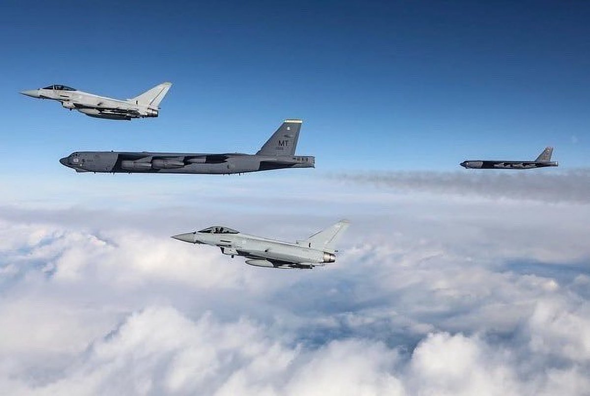 British Typhoon jets met up with American B-52 bombers off the coast of Scotland today to snap a few photos as the bombers arrived in the United Kingdom, here are a few of them