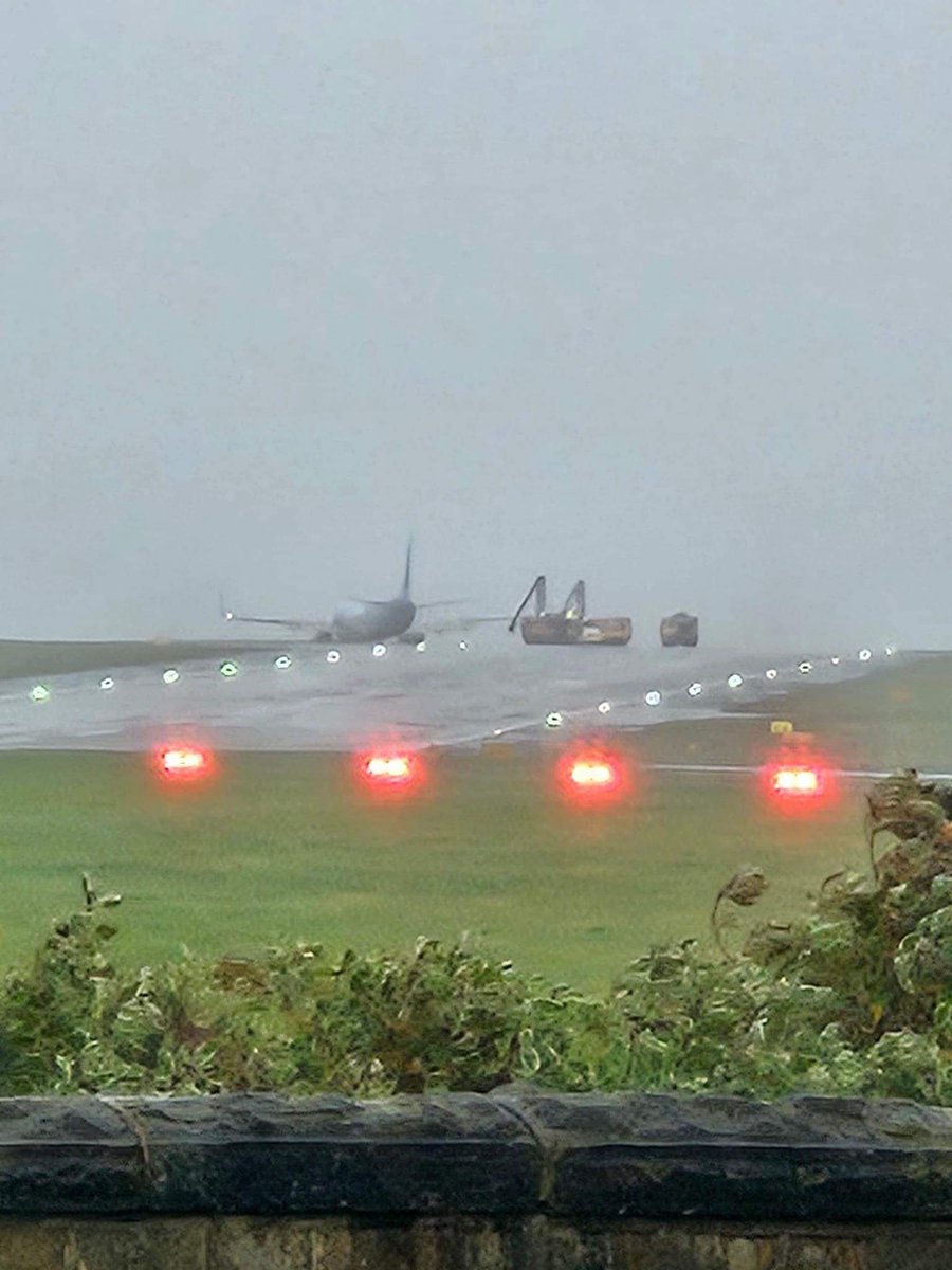 TUI Airways 737 from Corfu overruns the runway at Leeds Bradford Airport in the UK. Emergency equipment is with the aircraft. Flight operations are currently suspended