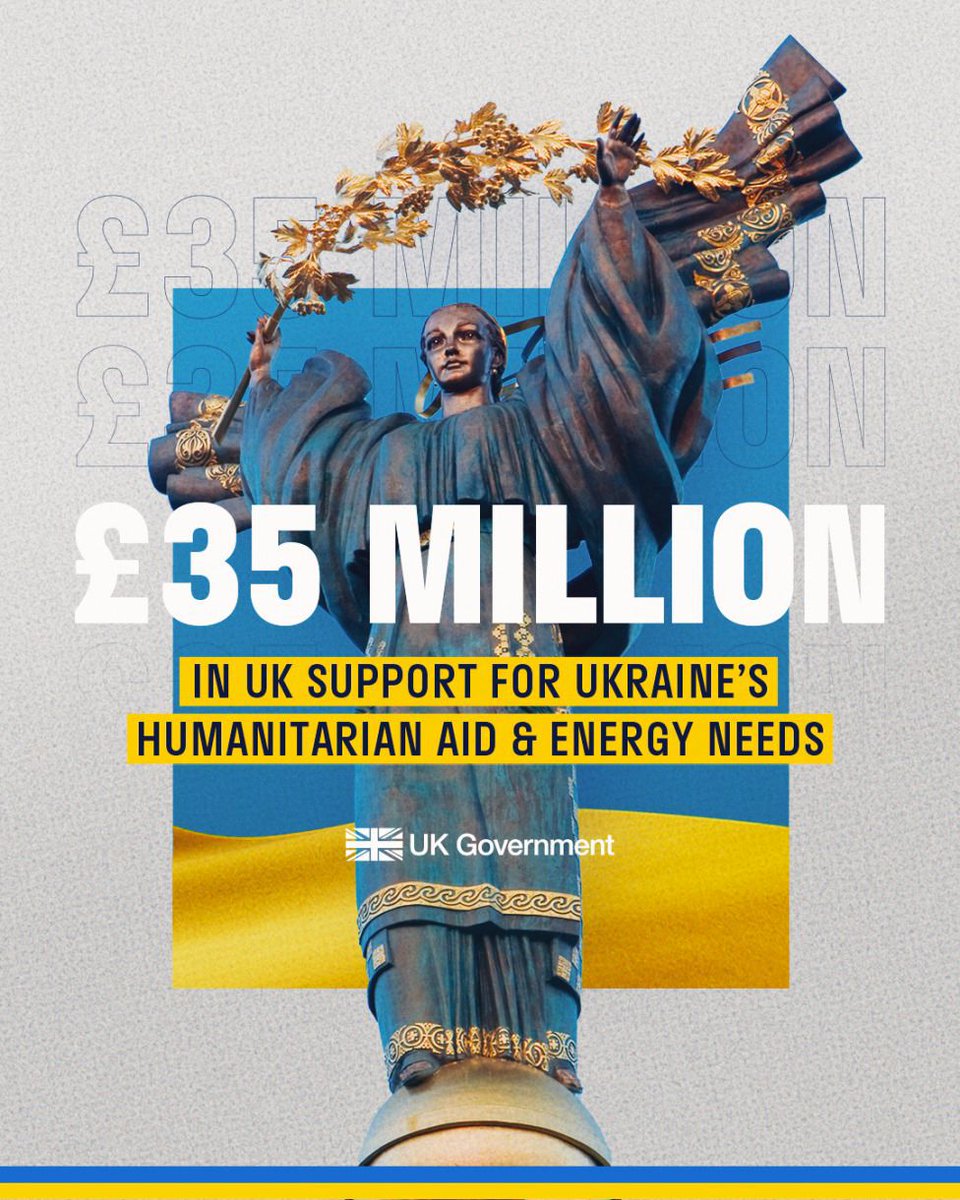 David Lammy: We are responding to Russia’s systematic attacks on Ukraine’s infrastructure with £35m of new UK funding for emergency humanitarian support and vital repairs to the energy system.These horrendous attacks only deepen our resolve and support for Ukraine