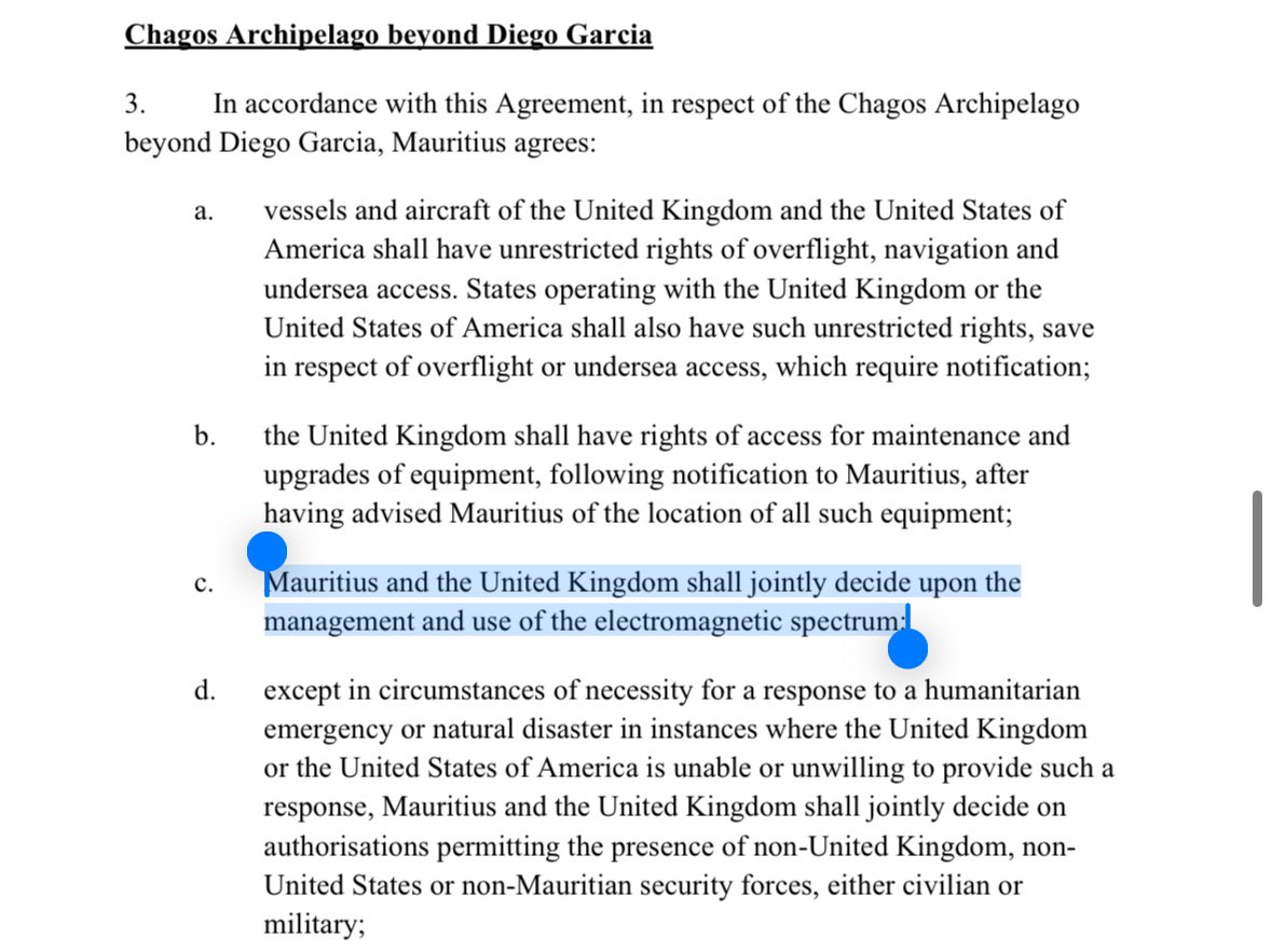 Detail in the Chagos deal: The wider archipelago’s electronic spectrum will be *jointly* decided between Mauritius and the UK