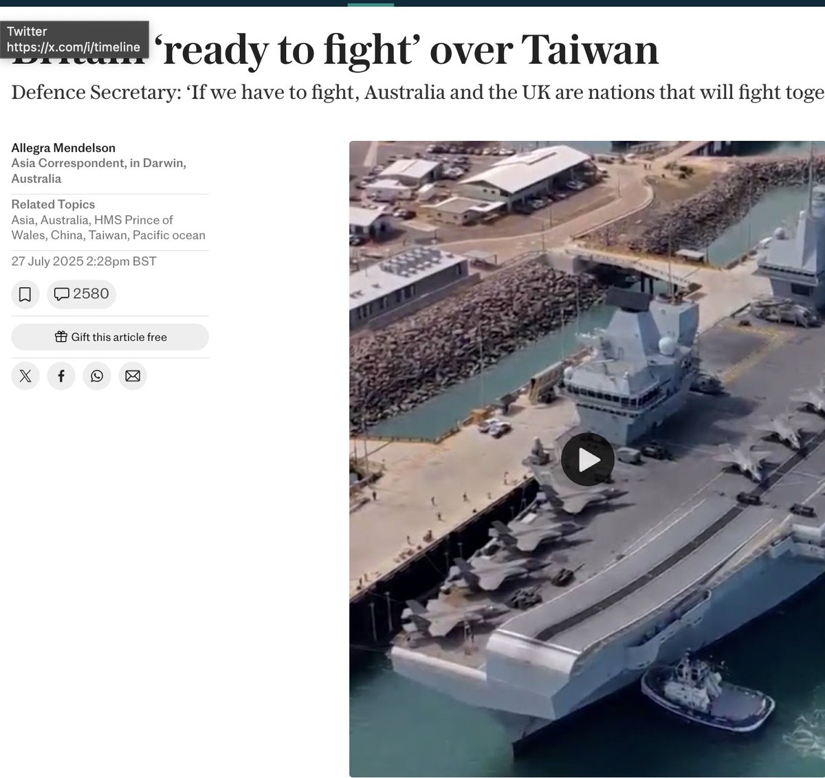 UK Defence Secretary John Healey says Britain is prepared to fight alongside allies like Australia in the Pacific if conflict breaks out over Taiwan. Source: The Telegraph