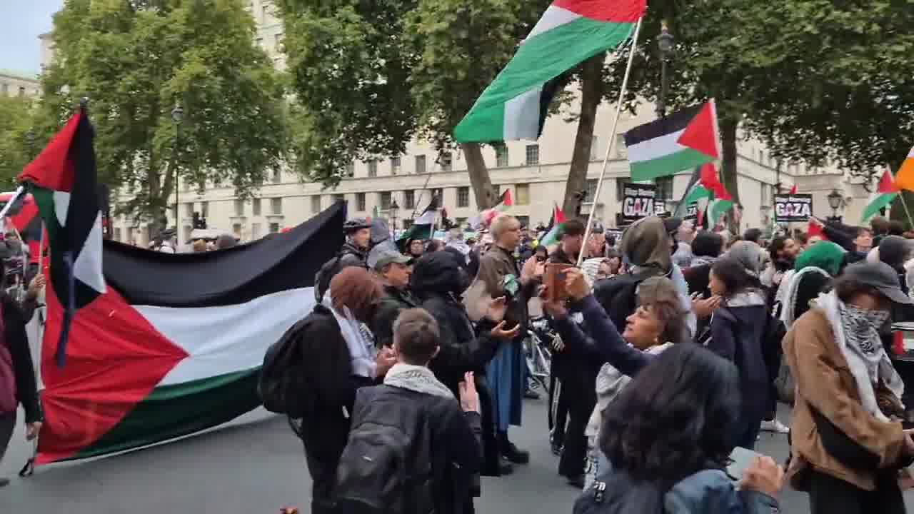 Palestine protesters blocking Whitehall roads outside No10 tonight